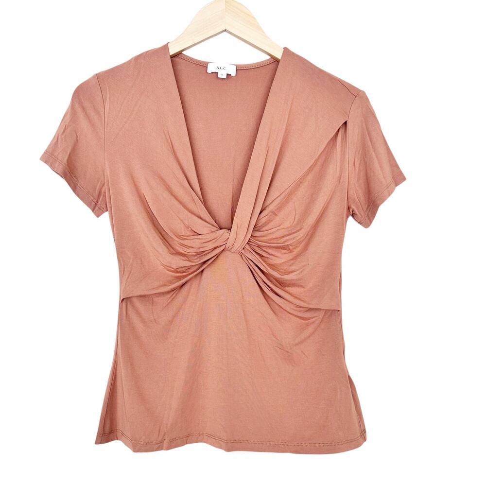 ALC Helen Tan Twist Front Short Sleeve Shirt Sz S